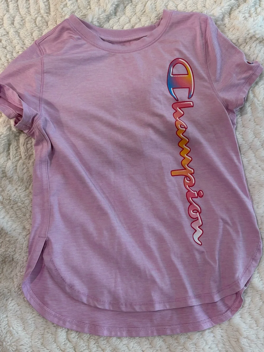 Champion Lavender Short Sleeve Tee with Rainbow Logo size 10/12